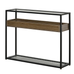 HOMCOM Industrial Style Console Table Sofa Table with Tempered Glass Top Steel Frame