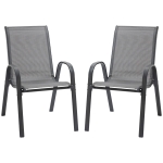 Outsunny set van 2 tuinstoelen stapelstoelen met armleuningen eetkamerstoelen tuin metaal mesh-stof grijs 70 x 54 x 90 cm
