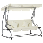 Outsunny schommelstoel, 3-zits hangmat, tuinschommel met zitting en rugleuning, blad, bank, schommelbank, dakhoek, verstelbaar, stalen buis, polyester stof, beige, 200 x 120 x 164 cm