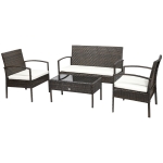 Outsunny poly rotan tuinmeubelset 4 delig bruin+crème wit