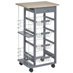 HOMCOM Carucior de Bucatarie, Gri Inchis, 1 Sertar si 4 Cosuri Metalice, 47x37x83cm