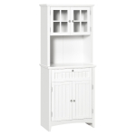 HOMCOM Kitchen Buffet and Hutch Wooden Storage Cupboard with Framed Glass Door, 68.6W x 40D x 164Hcm-White