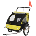 HOMCOM Remolque de Bicicleta para Niños de 2 Plazas con Amortiguadores y Barra 129x85x105cm Amarillo(c-3)