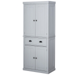 HOMCOM MDF Freestanding Kitchen Storage Cabinet w/ 2 Drawers 2 Cupboards Adjustable Shelves Anti-Tilt Safety Elegant Traditional Design, 183H x 76.2W x 40.2Dcm-Grey