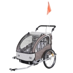 HOMCOM Remolque Infantil para Bicicleta 2 PLAZAS Rueda Giratoria 360° Amortiguadores BARRA BEIGE