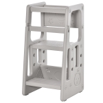 HOMCOM Kids Step Stool Adjustable Standing Platform Toddler Kitchen Stool, Grey