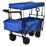 DURHAND Oxford Cloth Folding 2-Compartment Push/Pull Handle Trolley Cart Blue