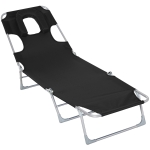 Outsunny Tumbona Reclinable y Plegable de Jardín con Orificio de Lectura Reposacabezas y Respaldo Ajustable en 5 Niveles para Playa 182x56x24,5 cm Negro