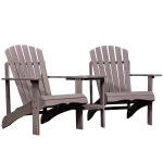 Outsunny Wooden Outdoor Double Adirondack Chairs with Center Table and Umbrella Hole