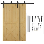 HOMCOM 200CM Carbon Steel Sliding Barn Door Kits Hardware Closet Set Track System for Double Wooden Door Industrial Wheel Style Roller