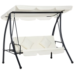 Outsunny Columpio Balancín Jardín de 3 Plazas Convertible en Cama con Techo Ajustable Cojín Acolchado y Almohadas para Balcón Terraza Carga 340 kg Acero 200x125x170 cm Crema