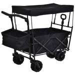 DURHAND Oxford Cloth Folding 2-Compartment Push/Pull Handle Trolley Cart Black