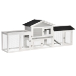 PawHut Clapier cage à Lapins rongeurs XXL 2 étages toit bitumé intégral plateau à déjection 227L x 53l x 85H cm bois massif sapin - gris et blanc