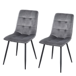 HOMCOM Flannelette Tufted Twin-Pair Dining Chairs Grey