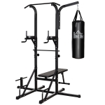 Homcom Power Tower con Panca e Sacco da Boxe da 20kg Stazione Multiuso in Acciaio Nero