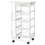 HOMCOM Rolling Kitchen Cart, Utility Storage Cart with 4 Basket Drawers & Side Racks, Wheels for Dining Room, White