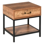 HOMCOM Industrial Syle Nightstand, Bedside End Table with Drawer and Storage Shelf, Bedroom, Living Room, Teak