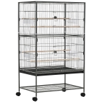 PawHut Cusca pentru Pasari de Interior din Otel si Lemn cu Tavă Detasabila, 4 Roți, Trepied si Recipient pentru Alimente, 78x52x132cm, Gri Inchis