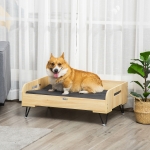 Culcus pentru Caini Inaltata PawHut cu Perna Detasabila si Lavabila, Patut pentru Caini cu 2 Manere din Otel si Lemn, 82x56x31,5 cm, Negru