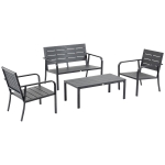 Set Mobilier de Gradina din 4 piese Outsunny, Lamele din Plastic cu Efect de Lemn, Cafea