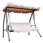 Outsunny Balansoar de Gradina 3 Locuri Convertibil in Pat si Baldachin, Otel si Poliester 200x125x170cm Bej