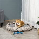 Culcus pentru Caini si Pisici PawHut Rotund cu Margini Ridicate si Perna, Patut pentru Caini Capitonat Efect Catifea, Φ93x15cm, Gri