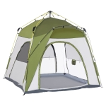 Outsunny Tente de camping familiale 4-5 personnes montage instantanée pop-up 4 fenêtres pare-soleil dim. 2,4L x 2,4l x 1,95H m fibre verre polyester vert gris