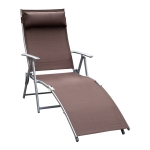 Outsunny Outsunny transat chaise longue bain de soleil pliable dossier inclinable multi-positions têtière fournie 137L x 64l x 101H cm métal époxy textilène marron