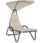 Outsunny Bain de soleil design contemporain avec pare-soleil et matelas 1,81L x 1,27l x 1,77H m acier époxy noir polyester beige