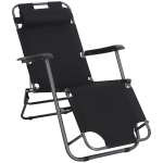 Outsunny Chaise longue transat 2 en 1 pliant inclinable multiposition noir