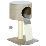 PawHut Árbol Rascador para Gatos Pequeño Altura 50 cm Torre Escalador de Gato con Cueva Rampa Poste Rascador de Sisal Natural y Bola Colgante 30x30x50 cm Beige Oscuro