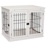PawHut Hundehütte mit Tischoberfläche, Hundebox für innen, Hundekäfig für Zuhause, 2 Türen, Tierkäfig, Haustier, MDF, Metall, Weiß, 81 x 58,5 x 66 cm