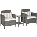 Outsunny 2-Seater Garden Outdoor Rattan Furniture Patio Bistro Set Wicker Weave Conservatory with Cushion Pillow - Grey, Cream White