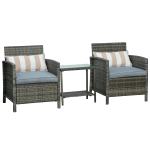 Outsunny 2-Seater PE Rattan Side Table & Armchair Set w/ Pillows Grey