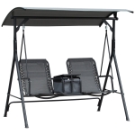 Outsunny 2-Seat Swing Chair Middle Table Steel Frame Adjustable Canopy Sling Seats Grey