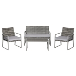 Outsunny Vierteiliges Gartenmöbel Set, Sitzgruppe, Sitzgarnitur, Sofa mit Sitzkissen, Kaffeetisch, Stahl, PE-Rattan, Grau