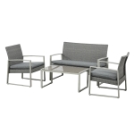 Outsunny Polyrattan Sitzgarnitur 4 tlg. Sitzgruppe Gartenset Sofagarnitur Gartenmöbel Set Lounge Metall modern Grau