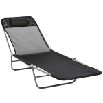 Outsunny Garden Recliner Adjustable Sun Lounger-Black