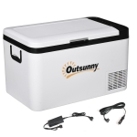Outsunny Nevera y Congelador Compresor 25L Portátil hasta -20℃ con Luz LED y Asas Plegables Refrigerador de Coche 12/24V y 240V para Hogar Camping Viajes 58,5x33,5x35,2 cm Blanco
