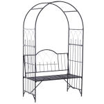 Outsunny Rosenbogen mit Bank Rosenbank Laubenbank Philosophenbank Rankgitter Rankhilfe Gartenbank Metall Schwarz 115 x 59 x 203 cm