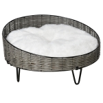 PawHut Cuccia per Cani e Gatti Rialzata in Rattan PE Lettino per Cani di Taglia Piccola con Cuscino Grigio Scuro