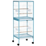 PawHut Gabbia per Uccelli 2 in 1 Voliera da Interni con 4 Ruote e Vassoi Estraibili, 51.5x50x140cm