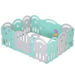 Homcom Box Recinto per Bambini 6-36 Mesi Sicuro Colorato Divertente con Porta Azzurro e Grigio 162 x 122 x 63cm