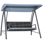 Outsunny Baloiço de Jardim de Vime PE com 3 Lugares Estrutura de Metal Almofada Toldo Ajustável Balcão Terraço Patio Carga Máx. 360kg 198x124x179cm Cinza