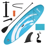 Outsunny Prancha de Paddle Surf Insuflável 300x76x15cm Prancha de Stand Up Insuflável com Remo Ajustável Barbatanas Superfície Antiderrapante Bomba e Bolsa de Transporte Azul