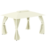 Outsunny Pérgola de Jardim 3.95x2.95 Pérgola de Exterior com Teto Duplo 4 Cortinas Laterais 4 Telas Mosquiteiras com Zíper e Estrutura de Aço para Festas Eventos Bege