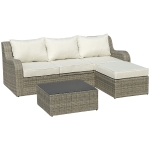 Outsunny Dreiteilige Sofagarnitur in Rattanoptik mit ausklappbarem Beistelltisch, Hellgrau+Beige