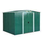 Outsunny Casetta da Giardino Porta Utensili in Lamiera di Acciaio, Capanno da Giardino in Acciaio con Porte Scorrevoli, 258x206x178cm, Verde
