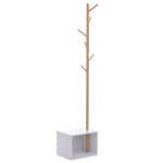 HOMCOM Coat Rack Storage Bench, 40Lx30Wx180H cm, Bamboo MDF-White and Natural Wood Colour