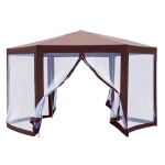 Outsunny Hexagonal Garden Gazebo Patio Party Outdoor Canopy Tent Sun Shelter w/ Mosquito Net Zipped Door - Brown